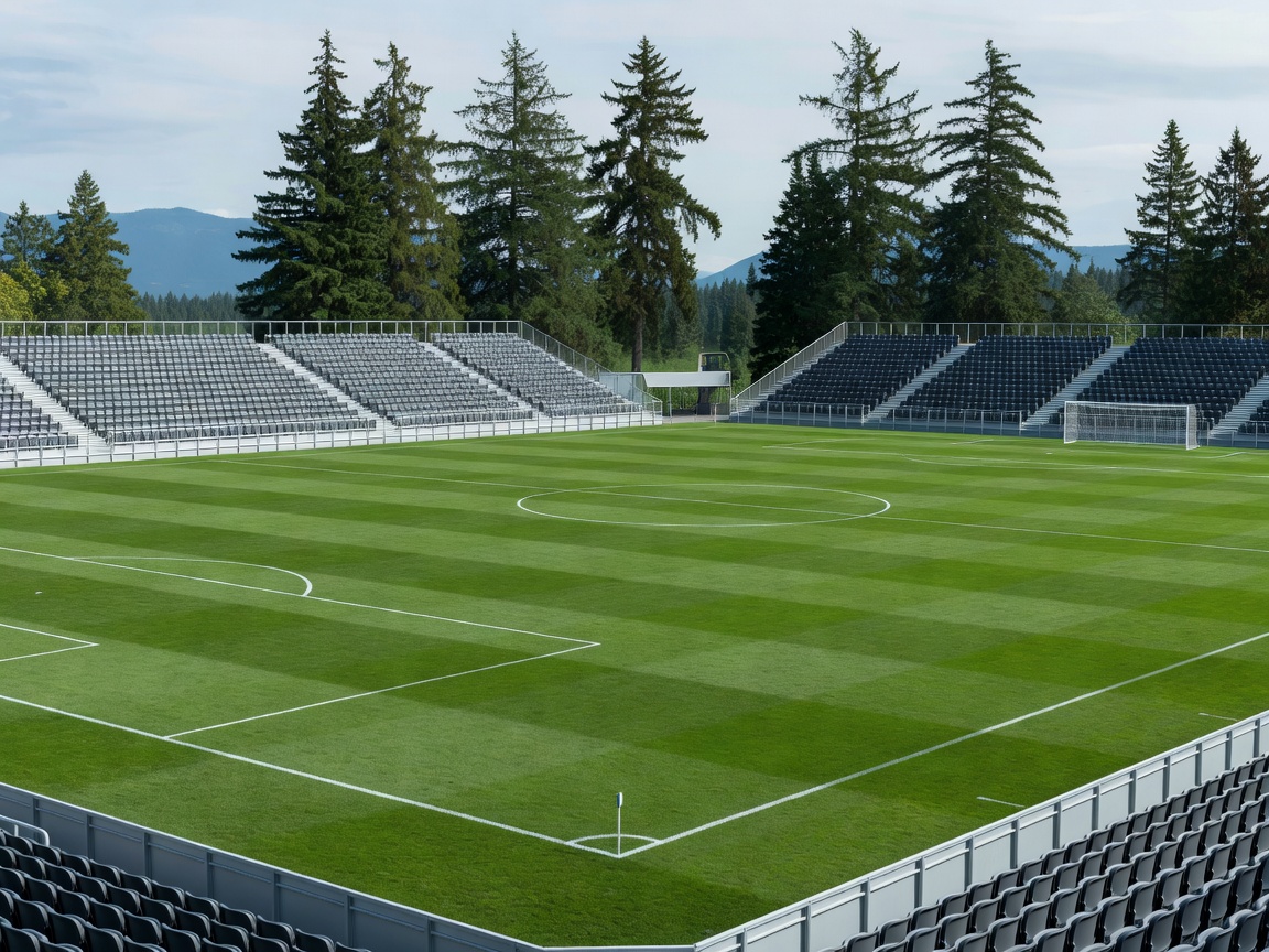Pristine soccer pitch located in Canada surrounded by modern spectator seating